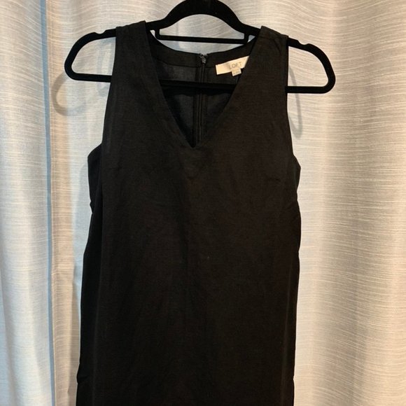 LOFT Linen Blend V-Neck Shift Dress - Picture 1 of 4